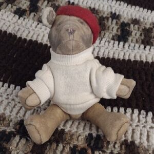 Teddy Bear Toy Works Bean Bag Plush With Red Beret & Sweater 1984